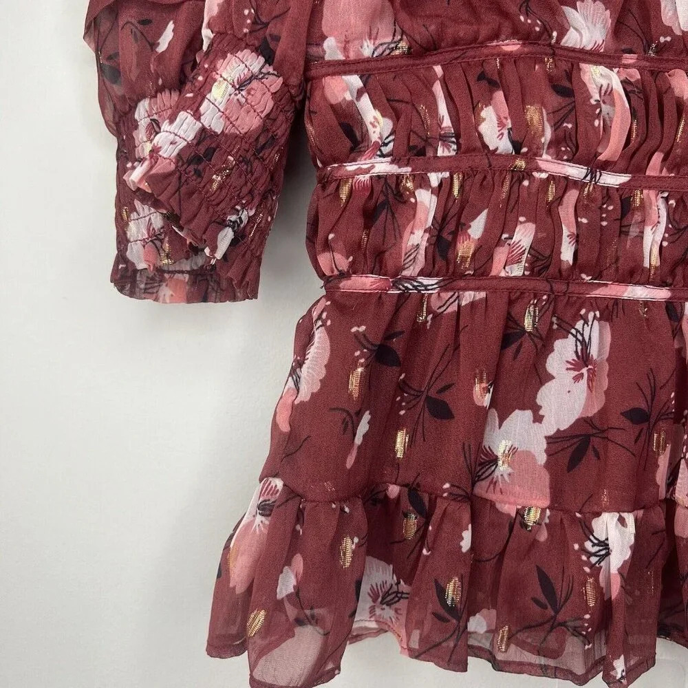 Walter Baker Zuma Blouse In Berry Hibiscus Floral Sz XS Women's flowere shirt - Picture 3 of 12